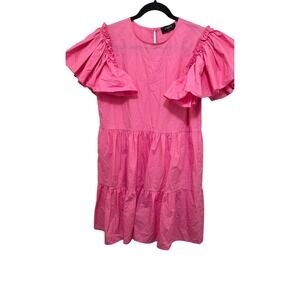 Chepé Pink Fary Festival Beachy Italy Ruffled Tiered Short Sleeve Cotton Dress